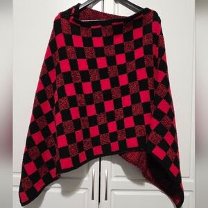 Womens Fleece Poncho Buffalo Plaid Check Red Black One Size